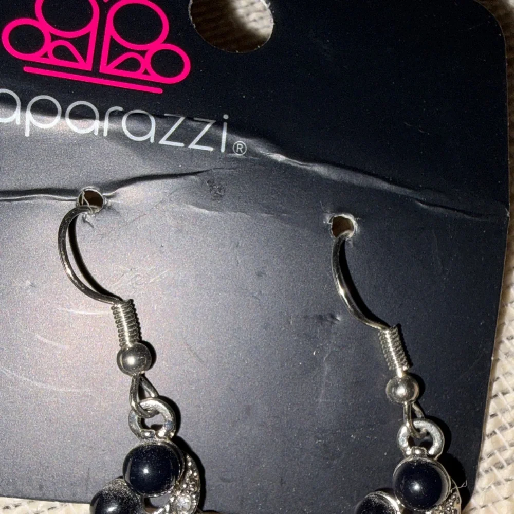 Paparazzi Twisted Black and Silver Earrings - Picture 4 of 5